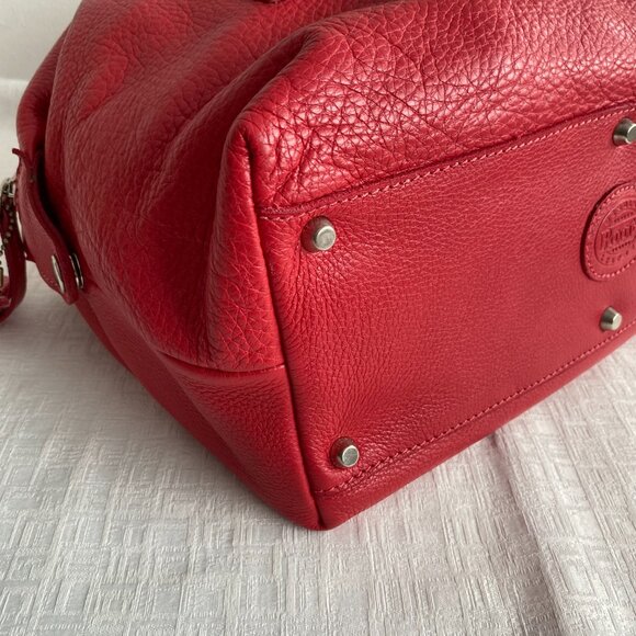 Roots Red Leather Satchel Bag With Stripe Detail - Picture 10 of 16